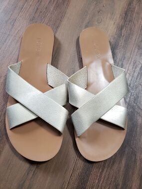 J. Crew Metallic Gold Crisscross Slide Sandals
